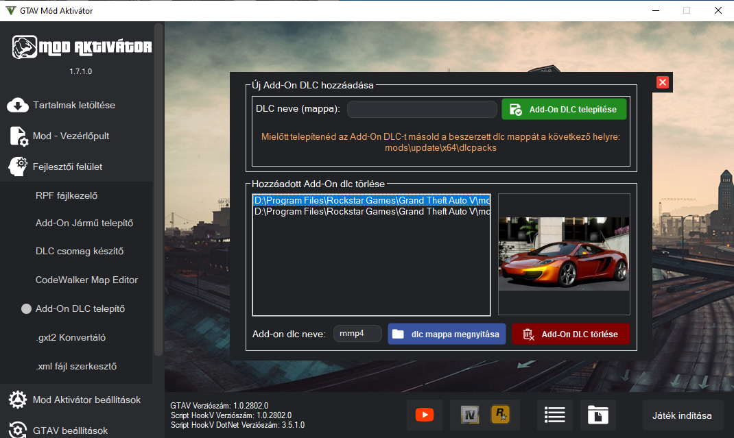 GTA5 Add-On fájlok telepítése és törlése